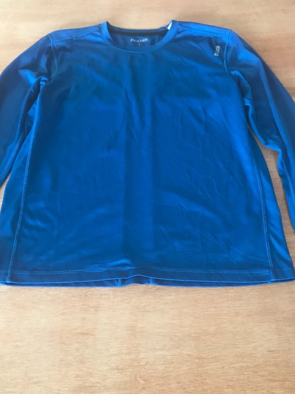 Reebok Play Dry Athletic Top Women L Blue Crew Neck Long Sleeve Athleisure Sport
